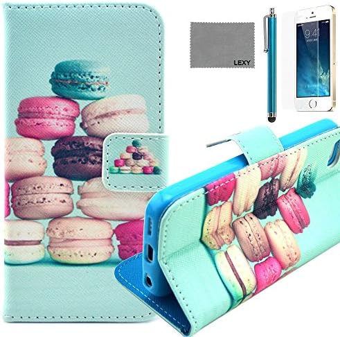 iPhone 5C Case, LEXY PU Leather Full Body Case with Credit ID Cards Holders & Stand for iPhone 5C with Screen Protector and Stylus (Macarons)