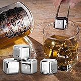 RC Whiskey Stone Set of 10, Stainless Steel Chilling Ice Frozen Cubes Reusable with Tongs for Wine Beverage, Juice or Soda-