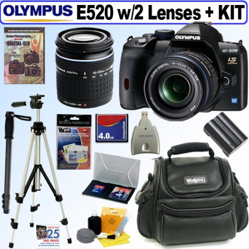 Olympus Evolt E520 10MP Digital SLR Camera w/ Image Stabilization w/ 14-42mm f/3.5-5.6 Zuiko Lens & 40-150mm f/4.0-5.6 ED Zuiko Digital Lens + 4GB Deluxe Accessory Kit