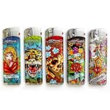 5-PACK Ed Hardy Refillable Tattoo Color Changing LED Lighters (EH-LT-121)