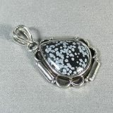 Snowflake Obsidian Silver Plated pendant - Black Waterdrop Stone With Snowflakes