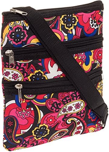 Womens Paisley Crossbody Swingpack Bag w/ Black Trim (Multicolored)