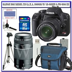 Canon EOS Rebel XS (a.k.a. 1000D) SLR Digital Camera Kit (Black) W/ 18-55mm IS Lens & Canon 75-300mm III Lens + Lowepro Digital Gadget Bag + Spare LP-E5 Battery + 58mm UV Filter + Transcend 16GB SDHC Card + Willoughby's Accessory Bundle