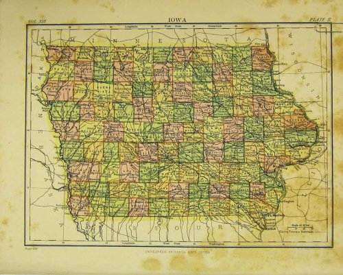 1880 MAP IOWA AMERICA BRITANNICA NINTH EDITION PRINT
