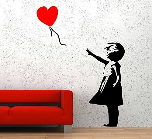 Banksy Red Balloon Girl Vinyl Street Art Wall Decal Sticker - Facing Left (Black/Red)