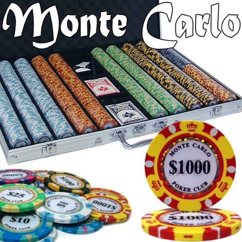 1000 Ct Monte Carlo 3-Tone Poker Chip Set w/ Aluminum Case 14 Gram Chips