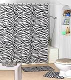 Shower Curtain Kids Jungle Safari Black Zebra Design with Decorative Roller Rings/hooks