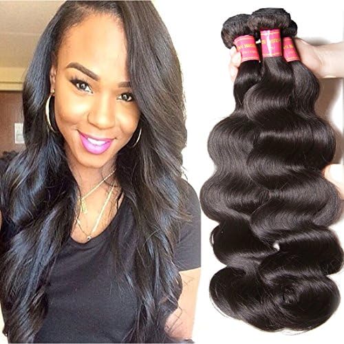 ALI JULIA Hair Brazilian Virgin Hair Body Wave 3 Bundles,Grade 6A 100% Unprocessed Virgin Brazilian Wavy Human Hair Weave Extensions 95-100g/pc (14 16 18 inch, natural black color)
