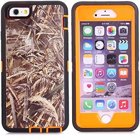 For Iphone 6 Plus Case,Fivers(TM) Heavy Duty 3 in 1 Three Advantages Waterproof Dustproof Shakeproof with Forest Camouflage Desig Cell Phone Cases for Iphone 6 Plus 5.5 inch (Grass- Orange)