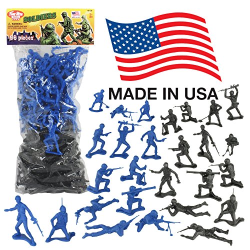 TimMee PLASTIC ARMY MEN: Black vs Blue 96pc Soldier Figures - Made in USA