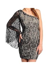 Sexy Bell Sleeves One Shoulder Lace General Print Evening Dress/Mini Dress 