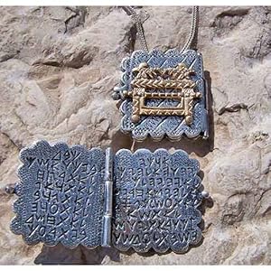 Sterling Silver - THE TEN Commandments pendant In a Silver Book,The Ten Commandments engraved in Ancient Hebrew, Script from the First Temple Period