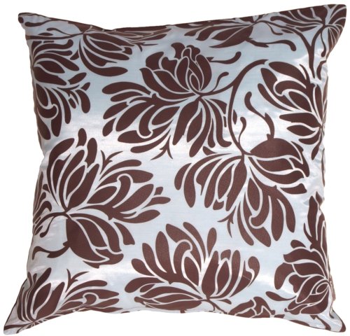 Pillow Decor - Bold Chocolate Flowers on Blue 20 x 20 Decorative Throw Pillow