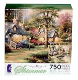 Picture Thomas Kinkade Shimmer Home Town Lake Jigsaw Puzzle