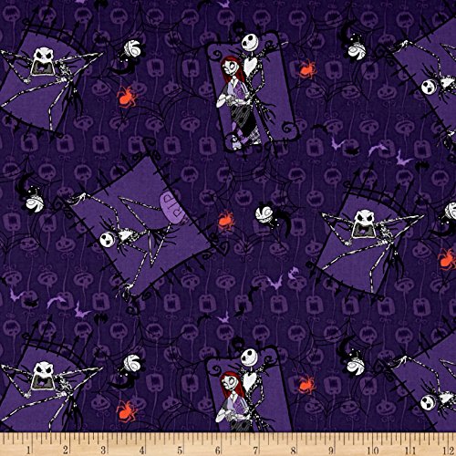 Disney Nightmare Before Christmas Couple Purple Fabric By The Yard
