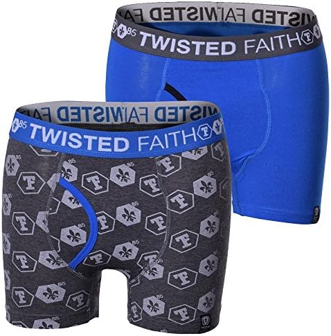 2 Pack Mens Twisted Faith Boxer Briefs Keyhole Fly 1 Grey Print, 1 Blue XL (38"-40"}