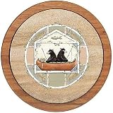 Bears in Canoe - Sandstone Trivet and Oak Holder Set