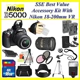 Nikon D5000 SLR Digital Camera Body with Nikon AF-S DX NIKKOR 18-200mm f/3.5-5.6G ED VR II Zoom Lens With The Best Value Accessory Package Kit Includes 2 Replacement Nikon EN-EL9a Batteries, Battery Charger, Filter Kit, Lens Hood and Cap Keeper, 16GB High Speed Error Free SD Memory Card, SD Card Reader, Digital Flash, Soft Deluxe Carrying Case, 50 inch Tripod, Lens Cleaning Kit, LCD Screen Protectors + More