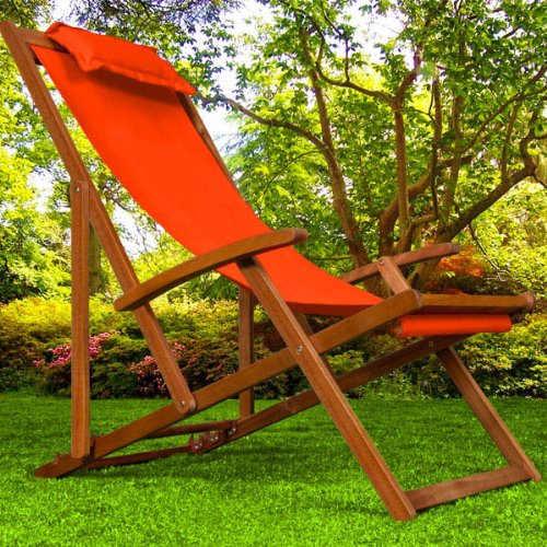 Folding garden chair beach deck chair furniture sun lounger tropical acacia wood orange top Garden Furniture product Folding garden chair beach deck chair furniture sun lounger tropical acacia wood orange picture