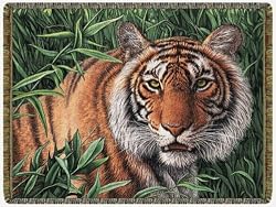 Tiger in the Grass Tapestry Throw Blanket
