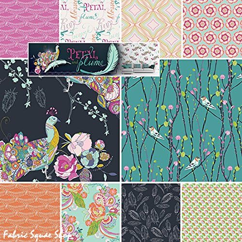Bari J PETAL AND PLUME FUCHIAD FINCH Fat Quarters 10 Precut Cotton Fabric Quilting FQs Assortment Art Gallery