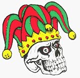 Angry Evil Skull with Green & Red Jester Hat - Sticker / Decal