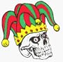 Angry Evil Skull with Green & Red Jester Hat - Sticker / Decal