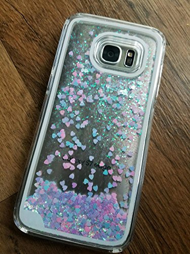 S7 Edge Quicksand Case, Pansonite® Fashion Creative Design Flowing Liquid Floating Luxury Bling Glitter Sparkle Love Heart Hard Case for Samsung S7 Edge (Pink&Blue)