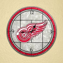 Detroit Red Wings 12in Art Glass Clock NHL Hockey Fan Shop Sports Team Merchandise