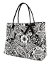 Large Quilted Floral Paisley Tote Bag - Black & White