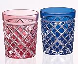 江戸切子 ペア懐石杯(矢来重・金赤&青)