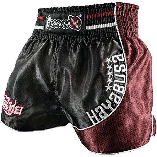Hayabusa Lion Warrior Muay Thai Shorts, Black/Burgundy, Small