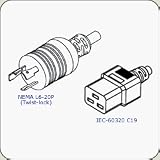 NEMA L6-20P (Locking) to IEC C19 Cable -- 20 Amps, 250 Volts; 3 wires (12AWG, SJT) -- 8 ft., Black
