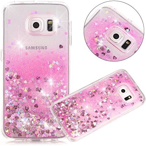 Galaxy S6 Edge Case, SAUS Creative Design Funny Liquid Infused with Floating Bling Glitter Sparkle Dynamic Flowing Hybrid TPU Bumper Case for Samsung Galaxy S6 Edge (Pink)