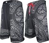 Mens Boardshorts - HIC Tapa Tats Hawaiian Island Creations Flat Pocket 8-Way Octo Super Stretch Polyester Spandex Surf Shorts