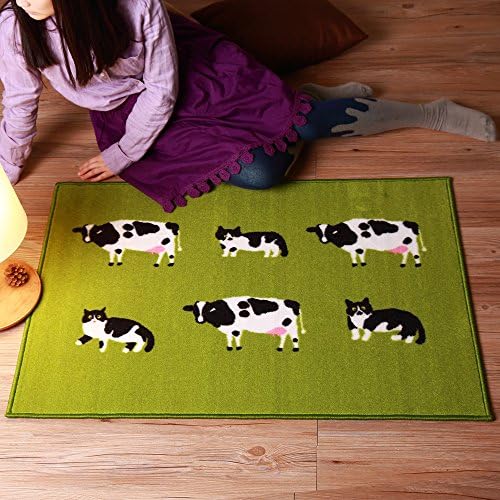 Super Cozy Cartoon Animal Three Cats and Three Cows Living Room Rug Simple Fashion Delicate Kitten Green Meadow Area Rug (2'3x3'3, Green 2)