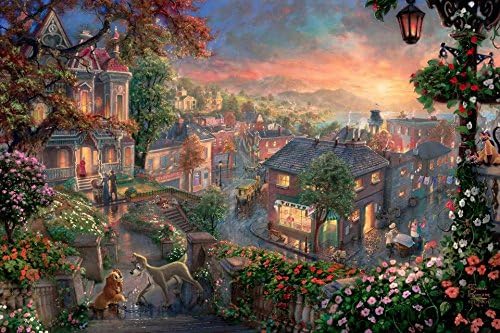 Tylersalestore AB53 Lady And the Tramp Thomas Kinkade Oil Paintings on Canvas Wall Art for Home Decorations Wall Decor 20 X 24 inch