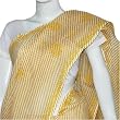 Indian Designer Sari Cotton Chikan Embroidery Yellow and Offwhite Stripes (chsari106)