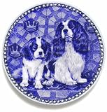 Cavalier King Charles Spaniel and Puppy: Danish Blue Porcelain Plate 7.61 diameter