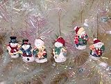 Set of 6 Glitter Snowman Miniature Christmas Ornaments