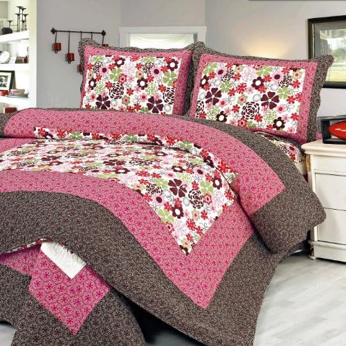 Blancho Bedding [The Ocean of Bloom] 3-Pieces Printed-Quilted Cotton Quilt Set (Full/Queen Size)