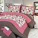[Eranthe] 100% Cotton 3PC Floral Vermicelli-Quilted Patchwork Quilt Set (Full/Queen Size)