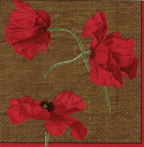 Caspari Dancing Poppies Paper Cocktail Napkins, 20-Count, Brown