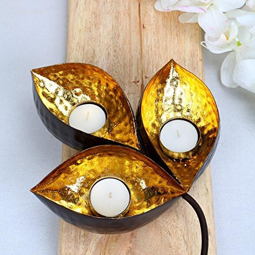 Deziworkz Lotus Leaf Coated Brass Tea Light Holder