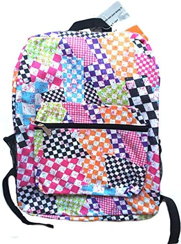 Bright Multi-color Checkered Backpack With Front and Side Pockets