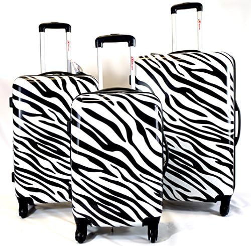 3pc Lightweight Hardside Hard Case Printed Travel PC 4 Wheels Spinner Luggage Set - Safari Animal Zebra Print (Black / White)