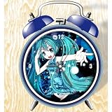 XINGQU Miku Vocaloid Miku Hatsune Anime Colorful Design Twin Bell Alarm Clock, Blue