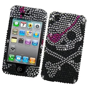 Apple iPhone 4 Snap-on Protector Hard Case Rhinestone Cover "Crossbone" Design