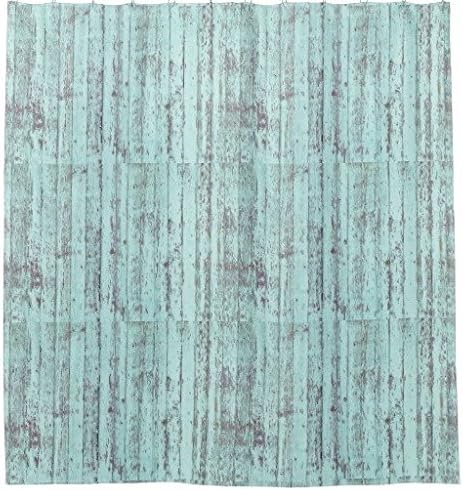 Aqua Distressed Rustic Barn Wood Shower Curtain 48 x 72 Inch