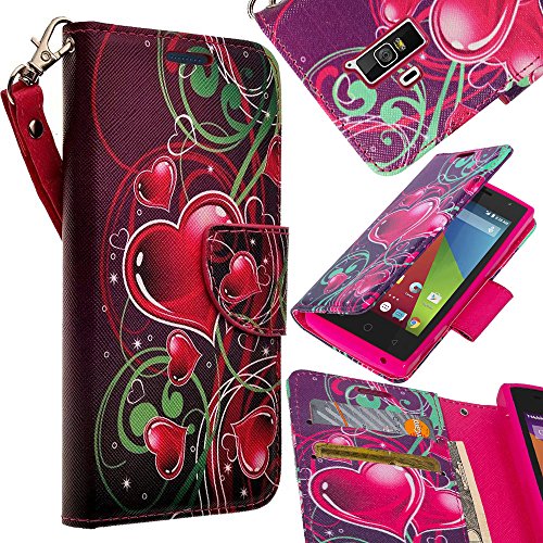 Coolpad Rogue Case, Coolpad Rogue Wallet Case, SOGAÂ® [Pocketbook Series] PU Leather Magnetic Flip Design Wallet Case for Coolpad Rogue 3320A (T-Mobile) - Pink Love Heart